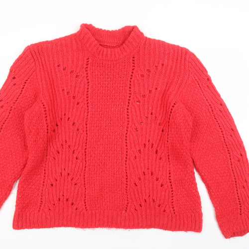 Marks and Spencer Women Red Chunky Knit High Neck Jumper Size 20