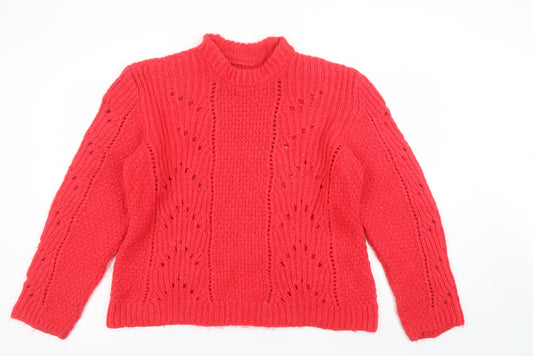 Marks and Spencer Women Red Chunky Knit High Neck Jumper Size 20