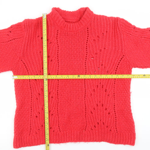 Marks and Spencer Women Red Chunky Knit High Neck Jumper Size 20