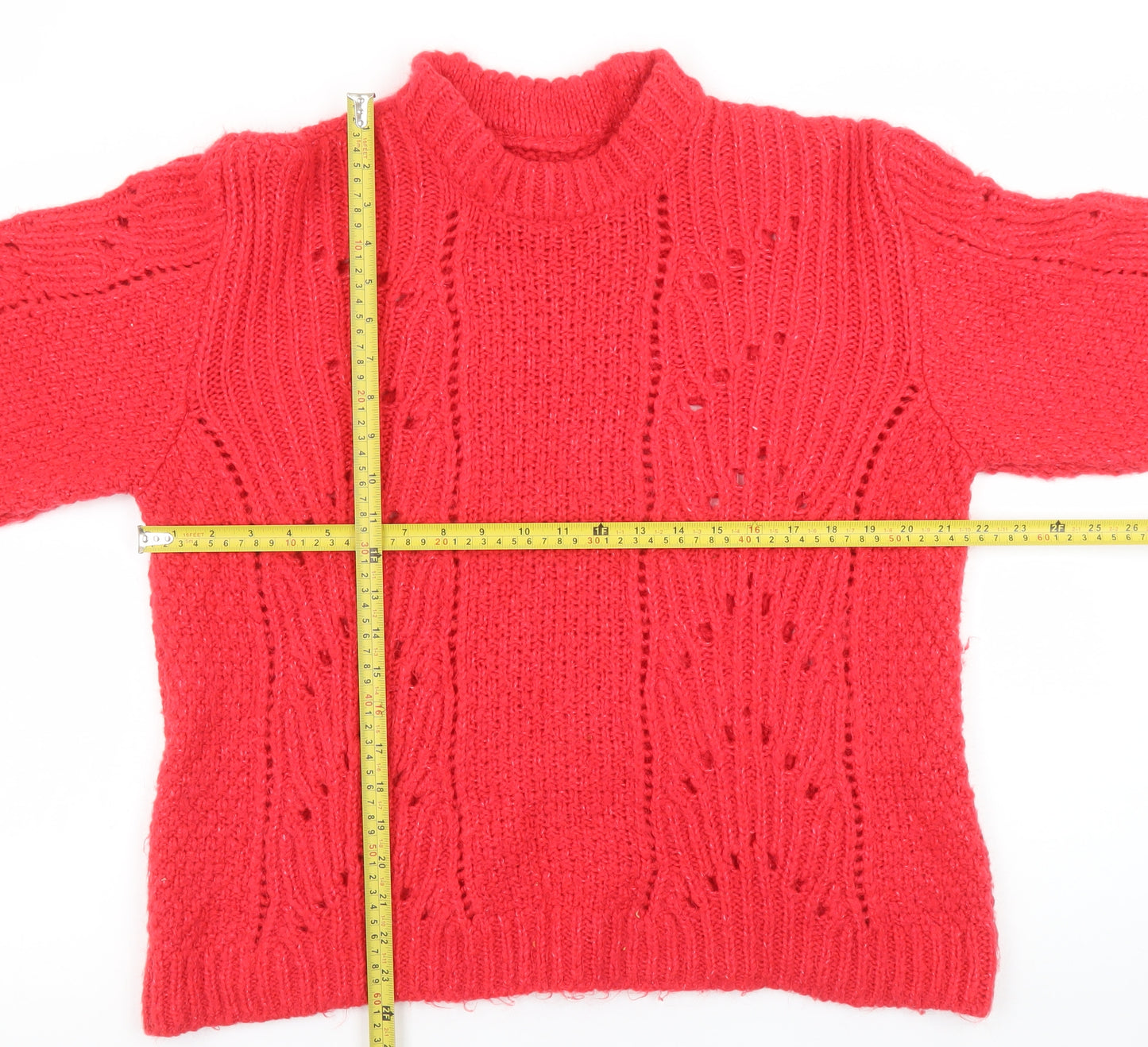 Marks and Spencer Women Red Chunky Knit High Neck Jumper Size 20