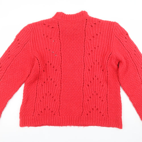 Marks and Spencer Women Red Chunky Knit High Neck Jumper Size 20