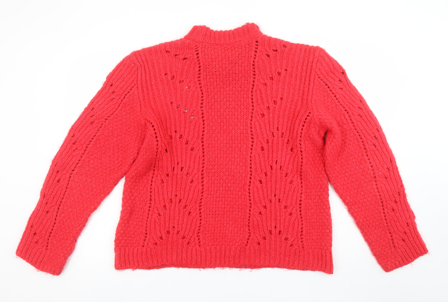 Marks and Spencer Women Red Chunky Knit High Neck Jumper Size 20