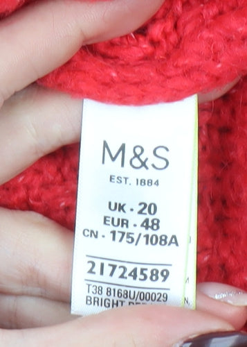 Marks and Spencer Women Red Chunky Knit High Neck Jumper Size 20