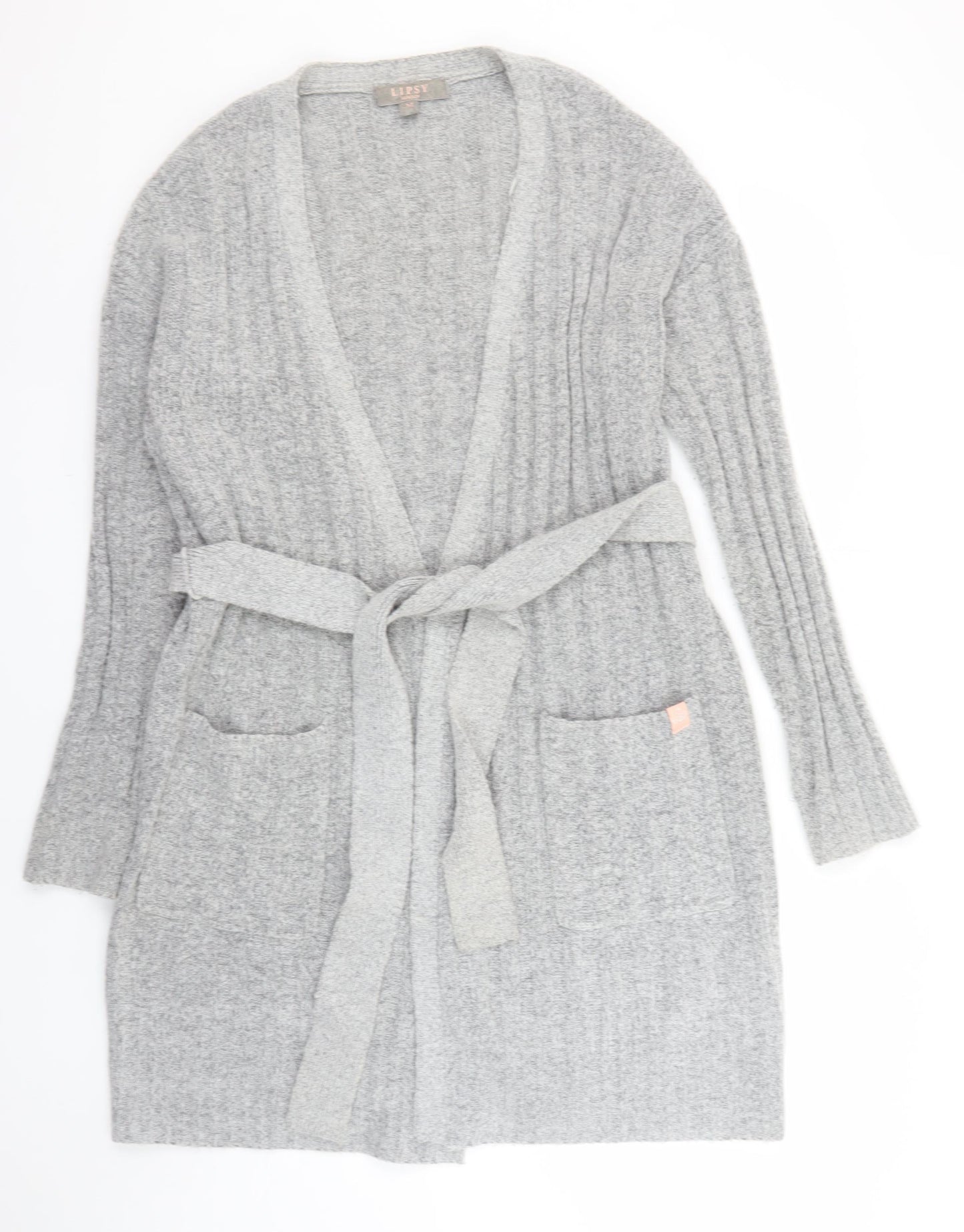 Lipsy Women’s Grey Ribbed Belted Longline Cardigan Size M