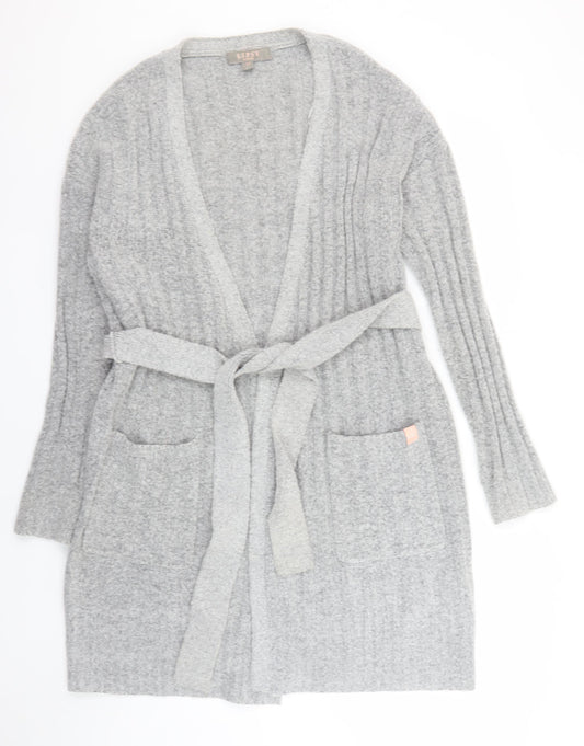 Lipsy Women’s Grey Ribbed Belted Longline Cardigan Size M