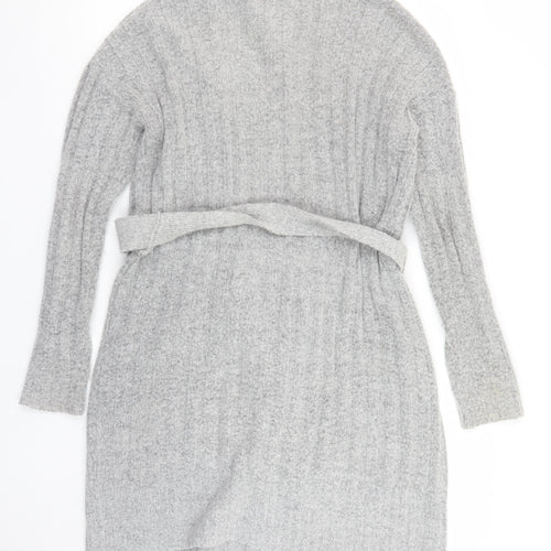 Lipsy Women’s Grey Ribbed Belted Longline Cardigan Size M