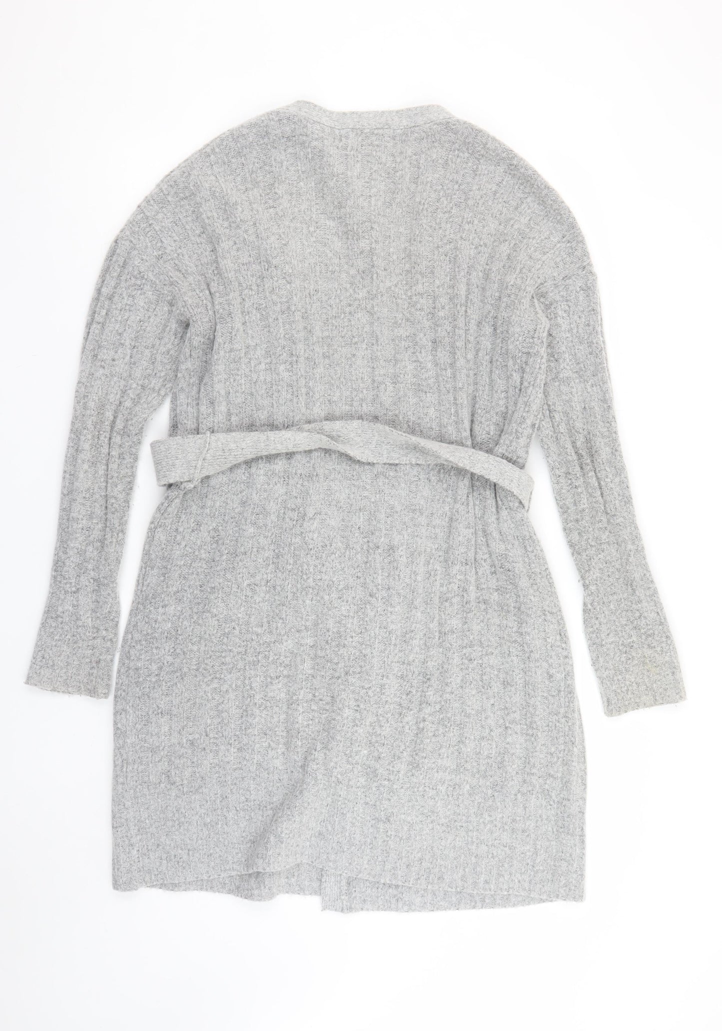 Lipsy Women’s Grey Ribbed Belted Longline Cardigan Size M