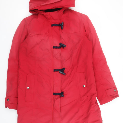 Lands' End Women Red Mid-Length Hooded Duffle Coat Size M