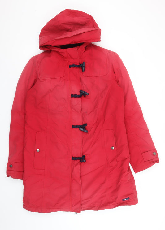 Lands' End Women Red Mid-Length Hooded Duffle Coat Size M