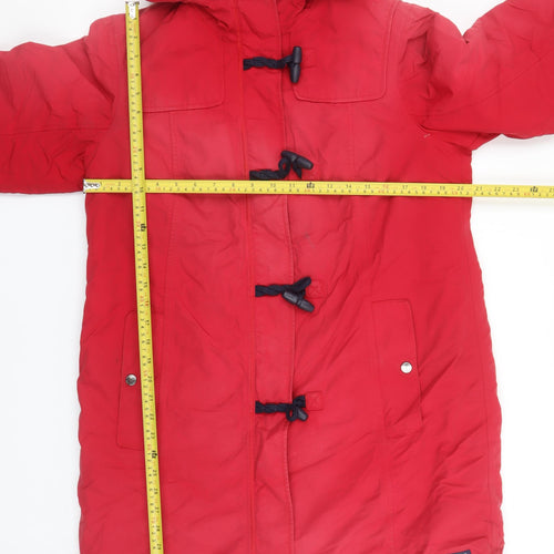 Lands' End Women Red Mid-Length Hooded Duffle Coat Size M