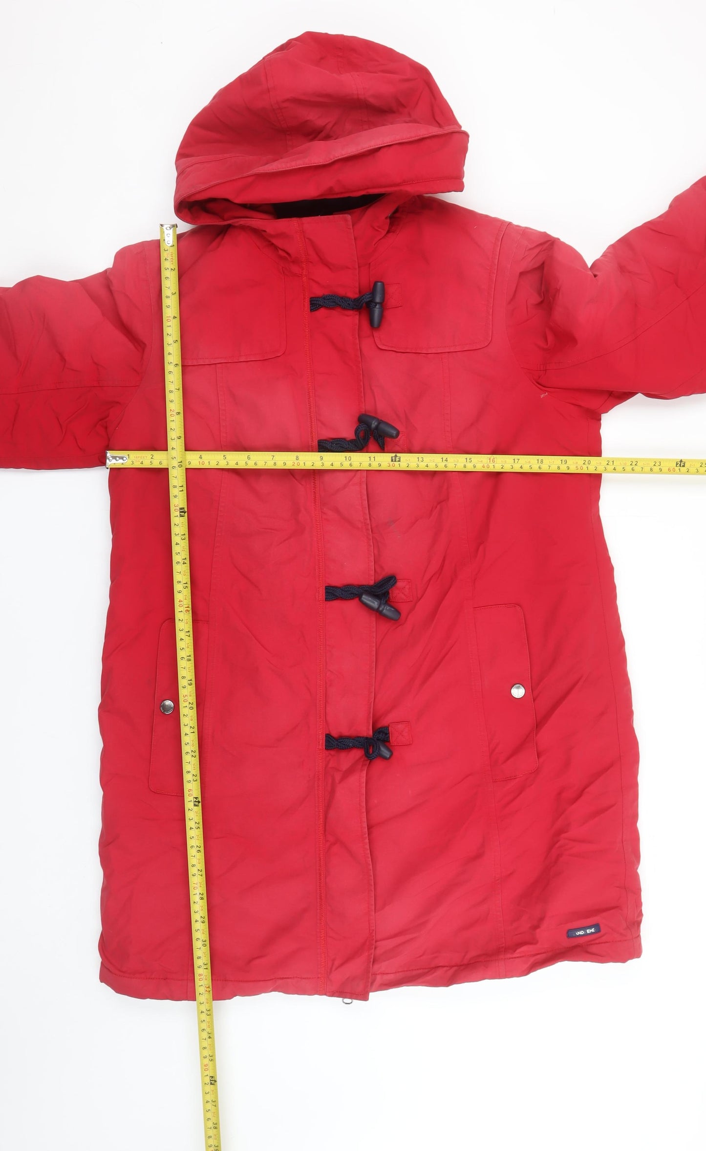 Lands' End Women Red Mid-Length Hooded Duffle Coat Size M