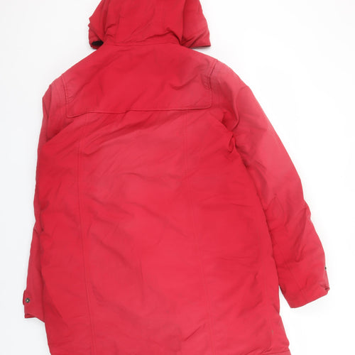 Lands' End Women Red Mid-Length Hooded Duffle Coat Size M