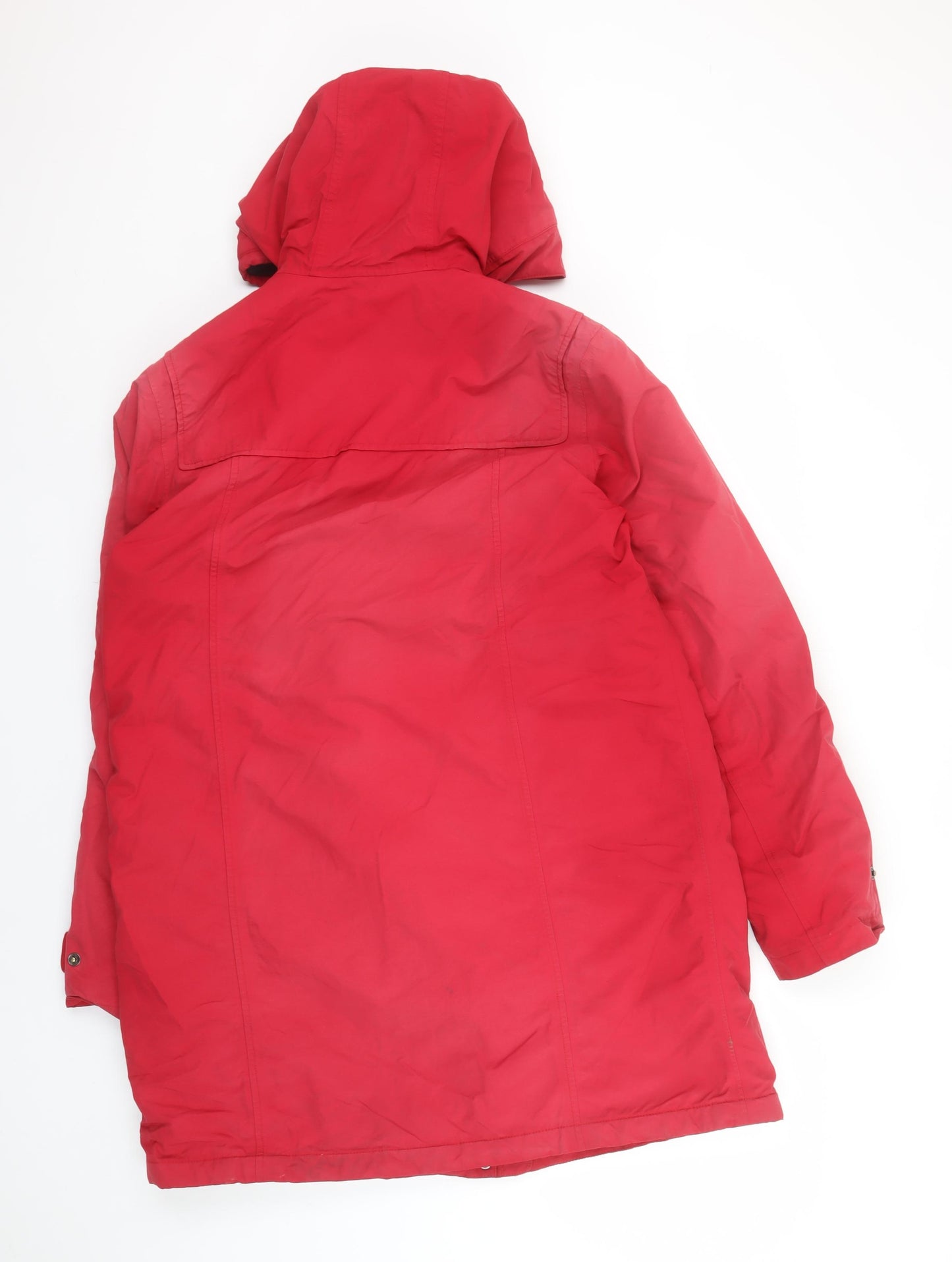 Lands' End Women Red Mid-Length Hooded Duffle Coat Size M