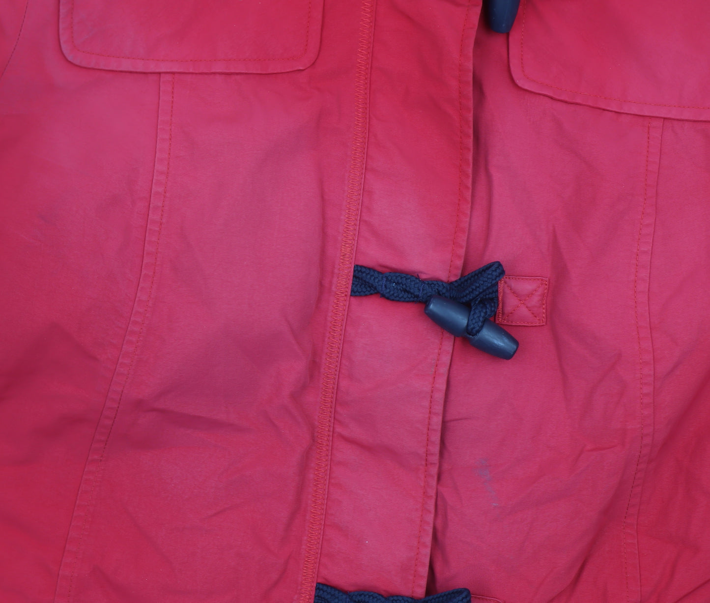 Lands' End Women Red Mid-Length Hooded Duffle Coat Size M