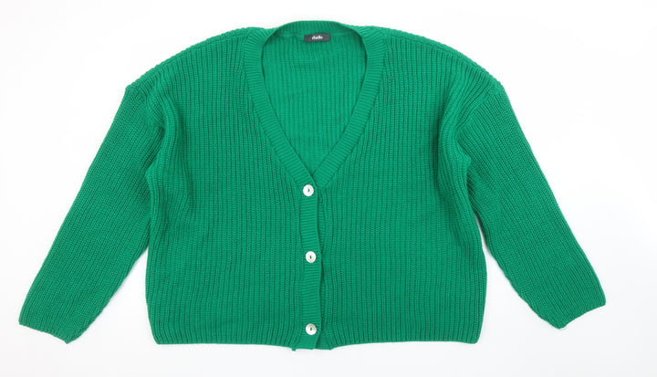 Studio Women's Green Chunky Knit V-Neck Cardigan Size 16/18