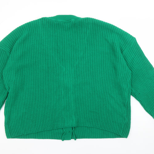 Studio Women's Green Chunky Knit V-Neck Cardigan Size 16/18