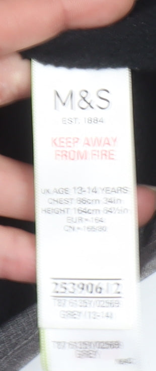 Marks and Spencer Boys Grey Hooded Rain Coat Jacket 13-14 Years Waterproof