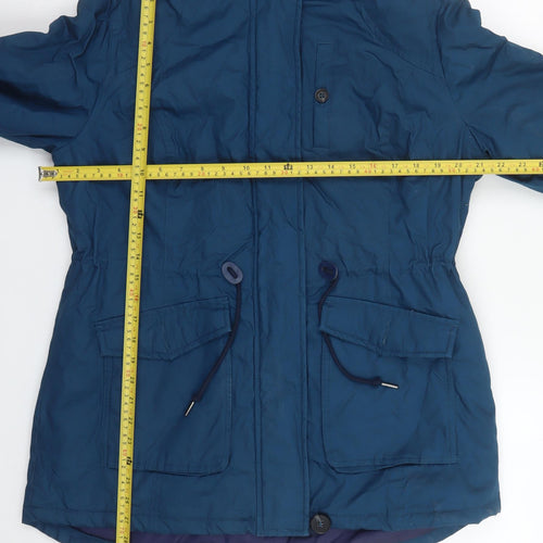 George Women Blue Parka Jacket Size 12 Hooded Mid-Length Cotton Blend