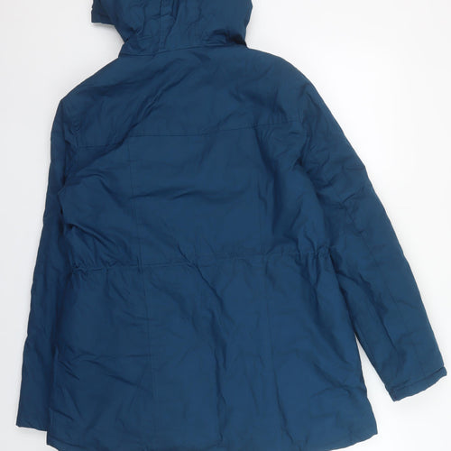 George Women Blue Parka Jacket Size 12 Hooded Mid-Length Cotton Blend