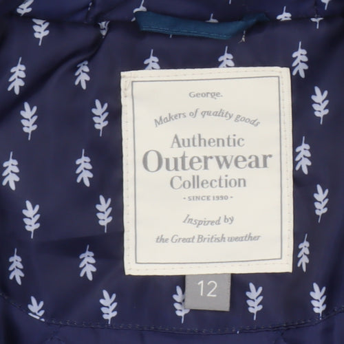 George Women Blue Parka Jacket Size 12 Hooded Mid-Length Cotton Blend