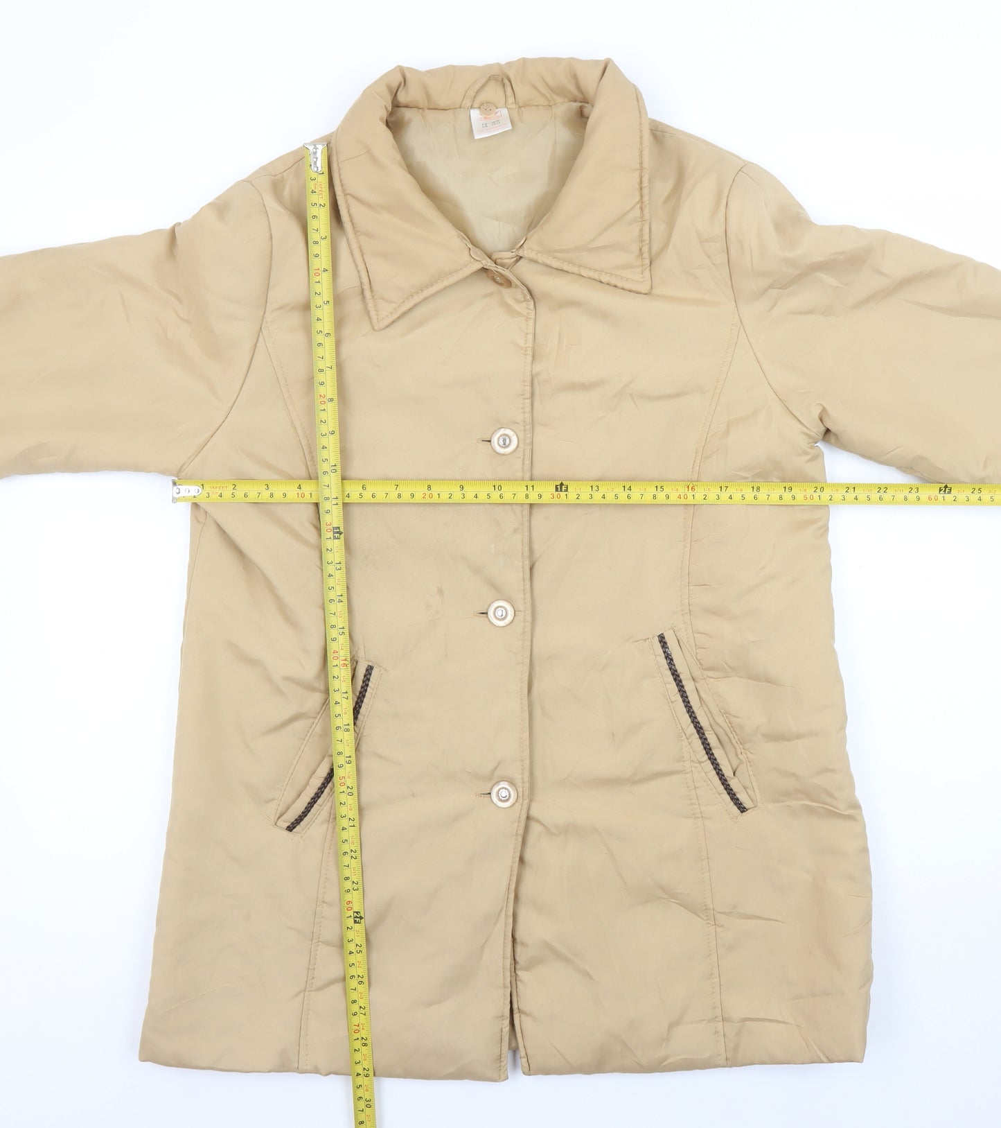 Neville Womens Beige Mid-Length Button Coat UK 10/12 Vintage Smart Casual