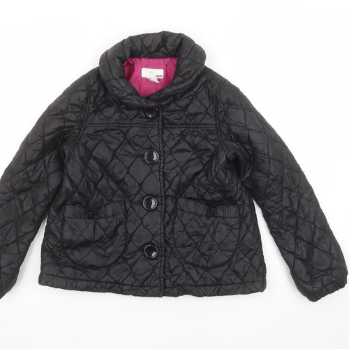 H&M Girls Black Quilted Mid-Length Jacket 9-10 Years Lined Padded Coat