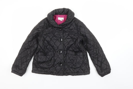 H&M Girls Black Quilted Mid-Length Jacket 9-10 Years Lined Padded Coat