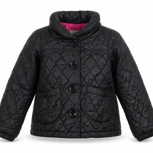 H&M Girls Black Quilted Mid-Length Jacket 9-10 Years Lined Padded Coat