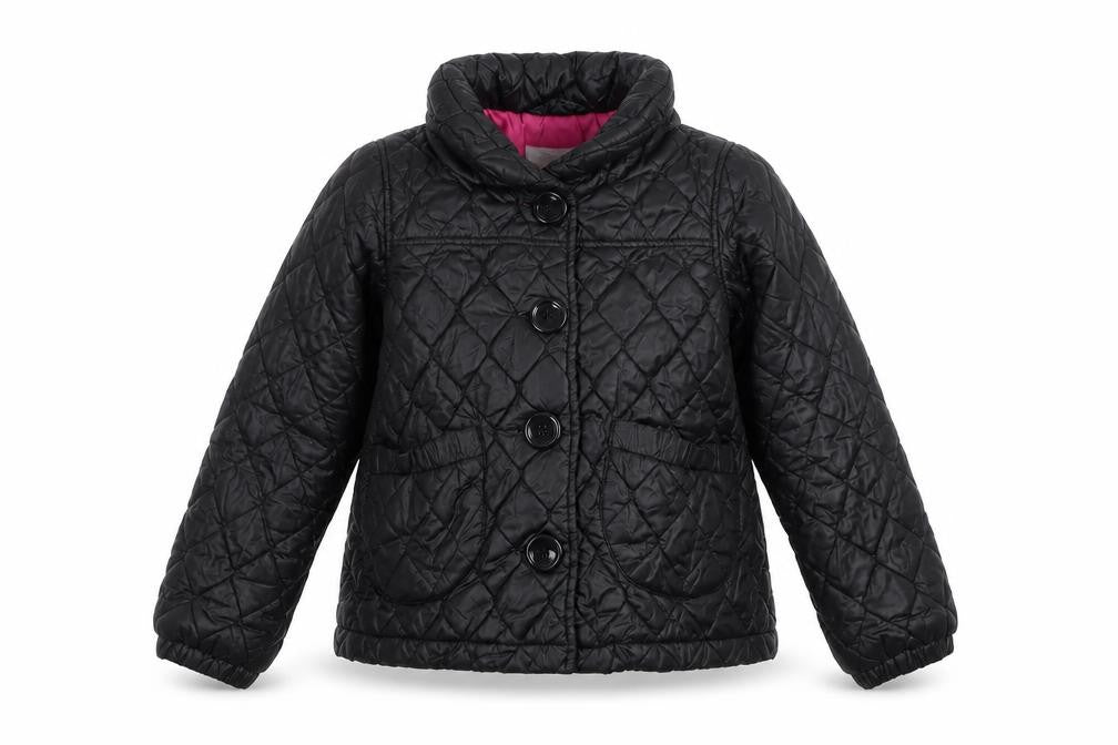 H&M Girls Black Quilted Mid-Length Jacket 9-10 Years Lined Padded Coat