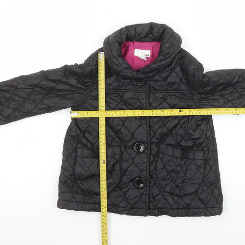 H&M Girls Black Quilted Mid-Length Jacket 9-10 Years Lined Padded Coat