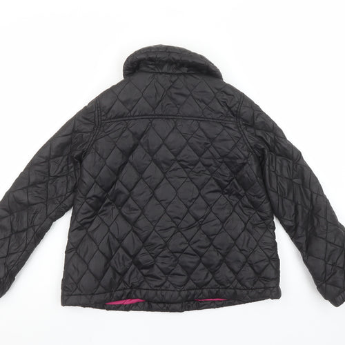 H&M Girls Black Quilted Mid-Length Jacket 9-10 Years Lined Padded Coat
