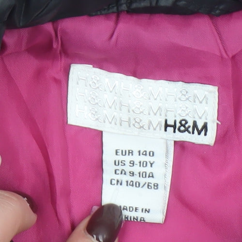 H&M Girls Black Quilted Mid-Length Jacket 9-10 Years Lined Padded Coat