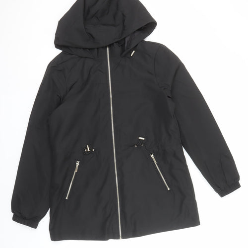 Classic Womens Black Hooded Anorak Jacket Size 12 Mid-Length Polyester