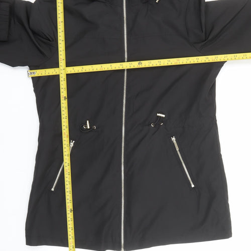 Classic Womens Black Hooded Anorak Jacket Size 12 Mid-Length Polyester