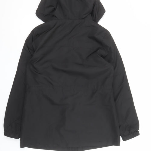 Classic Womens Black Hooded Anorak Jacket Size 12 Mid-Length Polyester