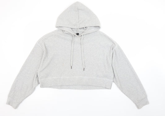 Cotton On Body Womens Grey Cropped Ribbed Hoodie Size L