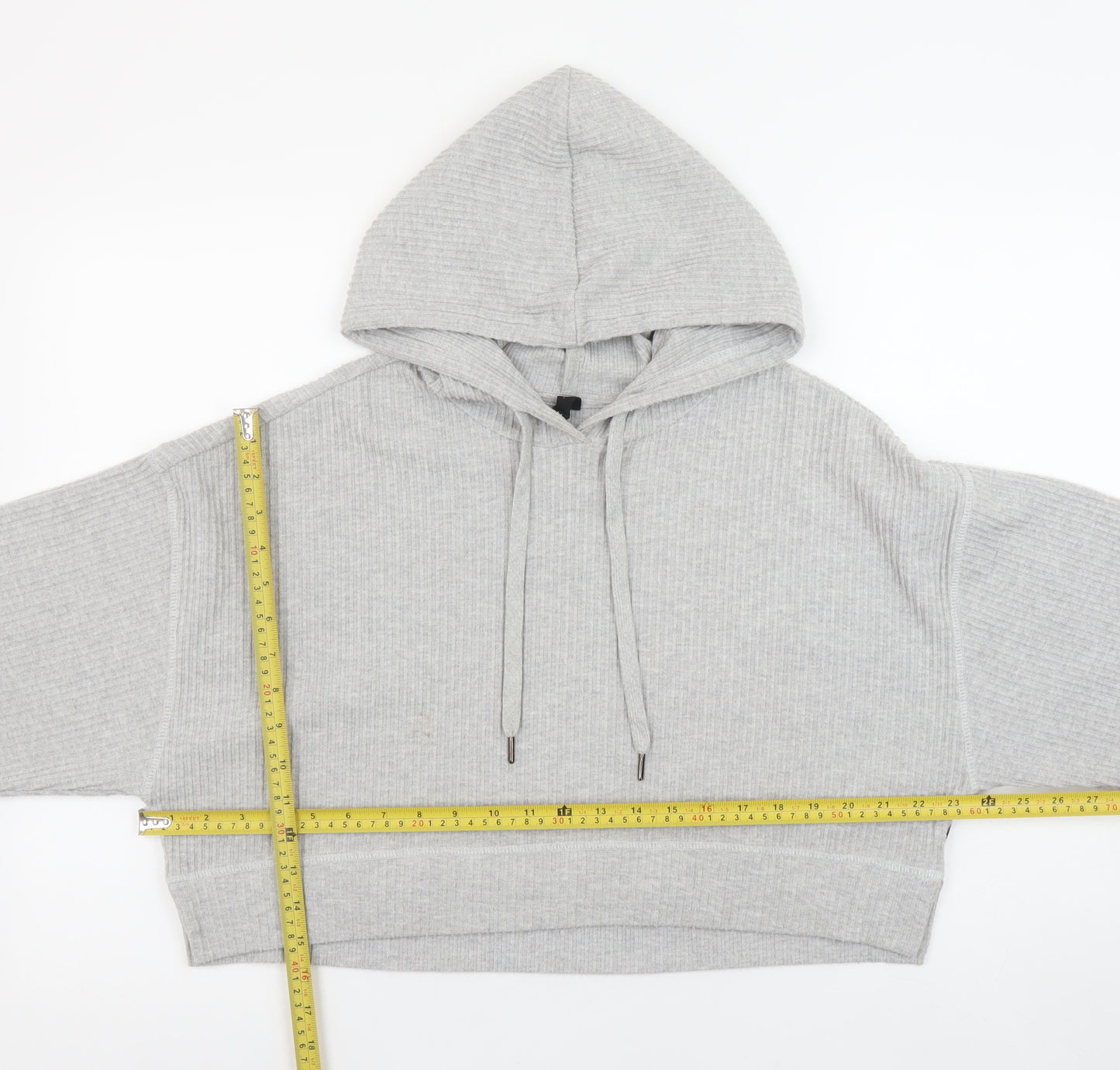 Cotton On Body Womens Grey Cropped Ribbed Hoodie Size L