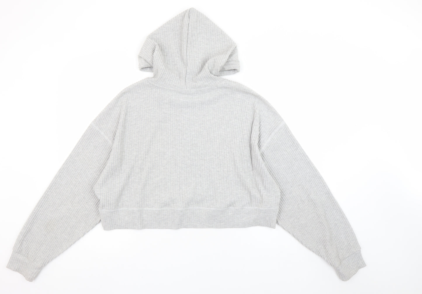 Cotton On Body Womens Grey Cropped Ribbed Hoodie Size L
