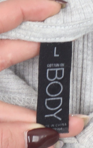 Cotton On Body Womens Grey Cropped Ribbed Hoodie Size L