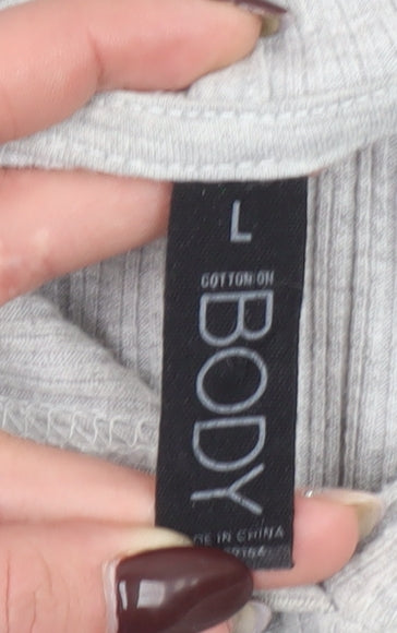 Cotton On Body Womens Grey Cropped Ribbed Hoodie Size L