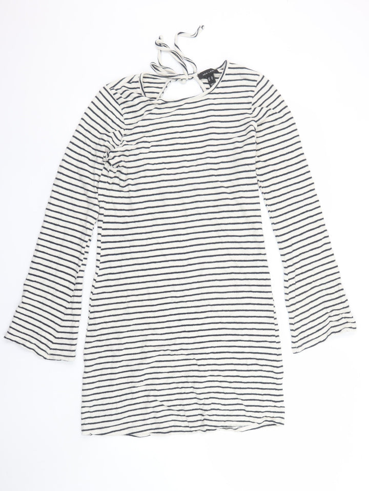 New Look Womens White Striped T-Shirt Dress Size 12