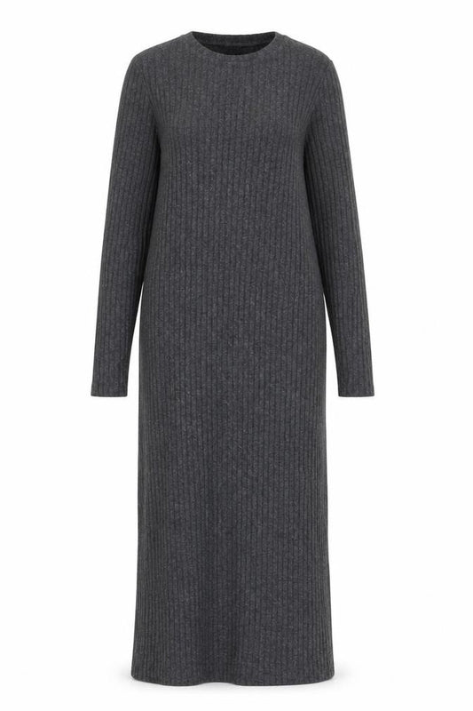 Front view of New Look Women Grey Maternity, size 12, Knit Bodycon Midi Dress