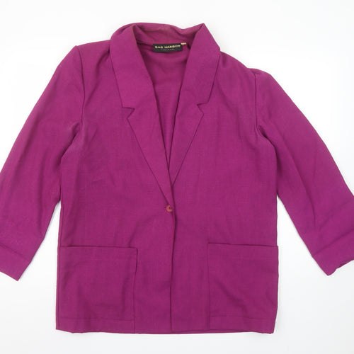 Sag Harbor Women’s Purple Linen Blazer Size 10 Single Breasted 3/4 Sleeve