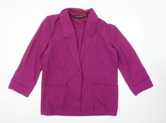 Sag Harbor Women’s Purple Linen Blazer Size 10 Single Breasted 3/4 Sleeve