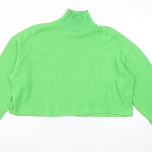 Zara Women Green Cropped Roll Neck Knit Top Size 16