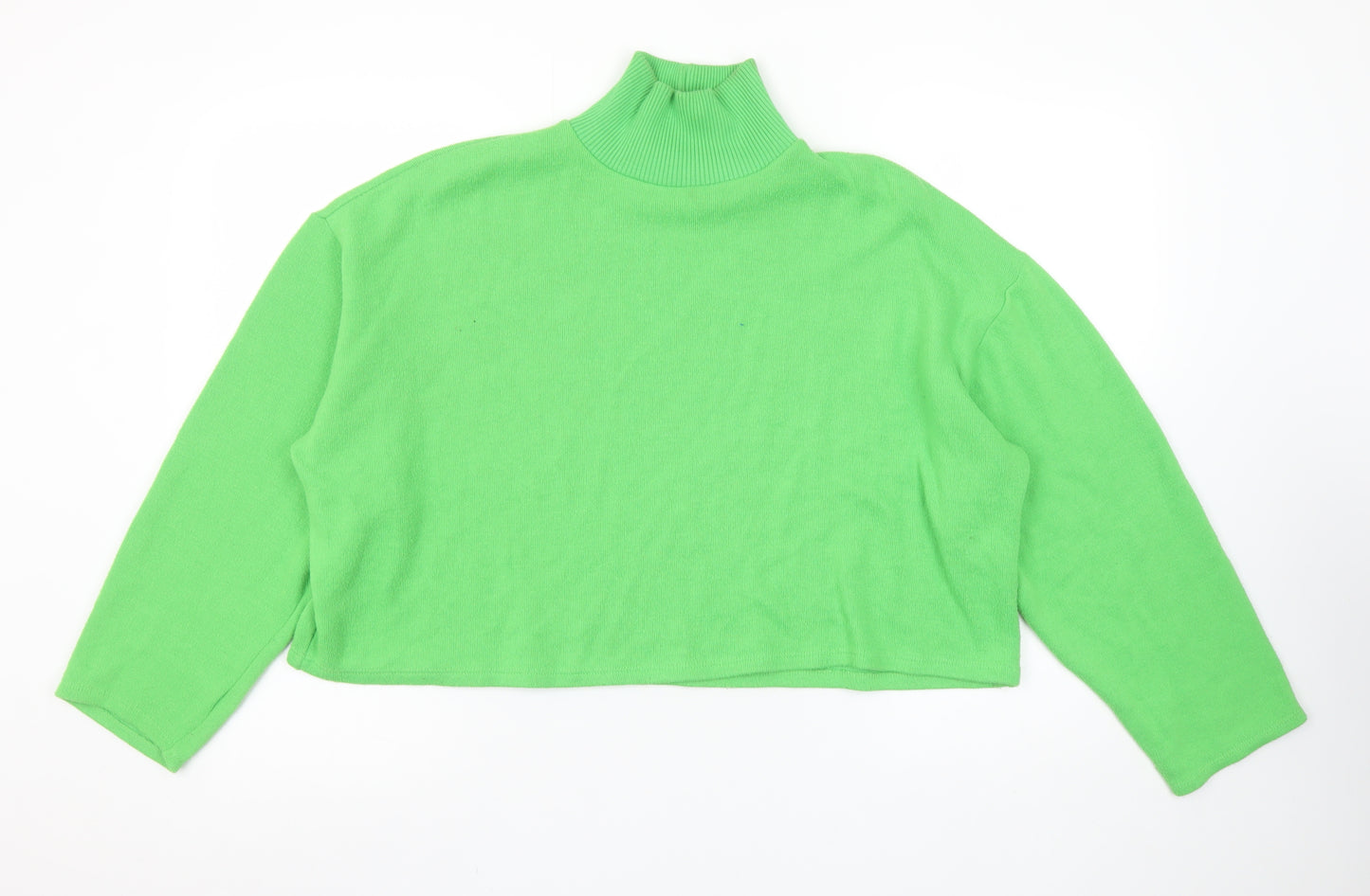 Zara Women Green Cropped Roll Neck Knit Top Size 16