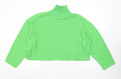 Zara Women Green Cropped Roll Neck Knit Top Size 16