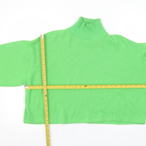 Zara Women Green Cropped Roll Neck Knit Top Size 16