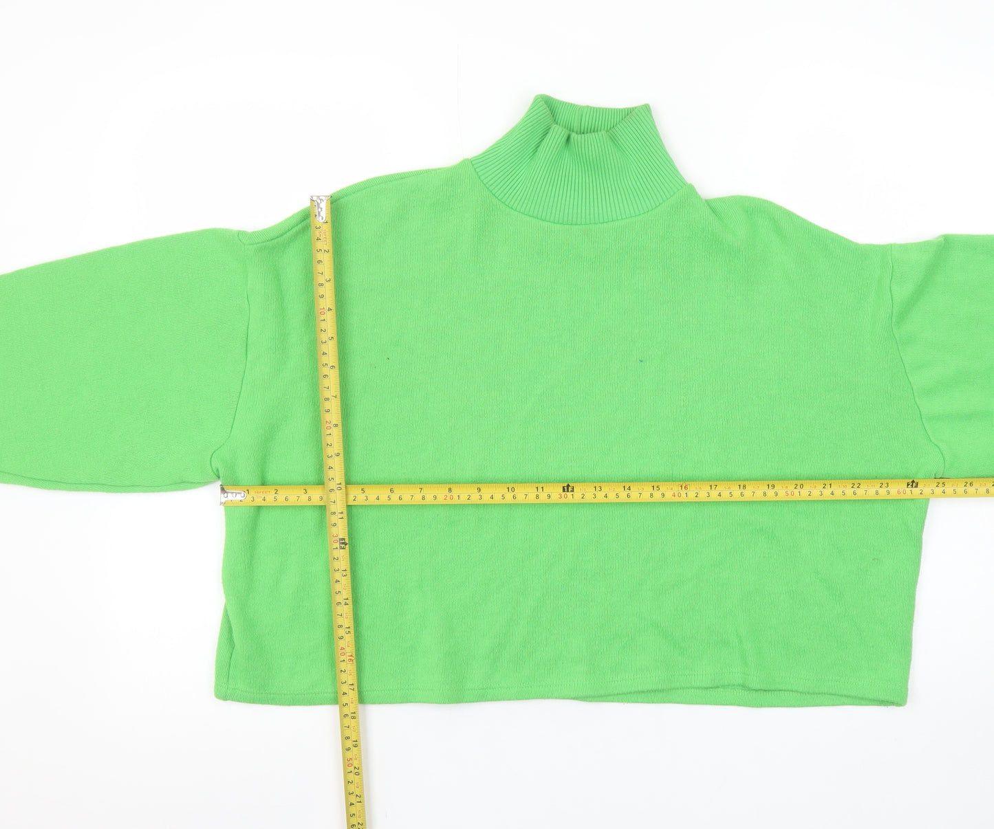 Zara Women Green Cropped Roll Neck Knit Top Size 16
