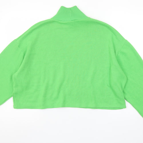Zara Women Green Cropped Roll Neck Knit Top Size 16